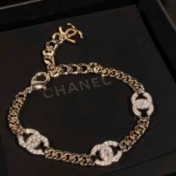 CC Interlocking Light Gold And Diamonds Cuban Bracelet