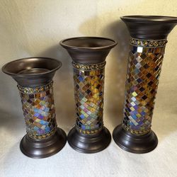 3 Mosaic Pillar Candle Holders 