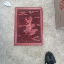 Large Vintage Chinese Red Cinnabar Plaque Wall Hanging Art Decor