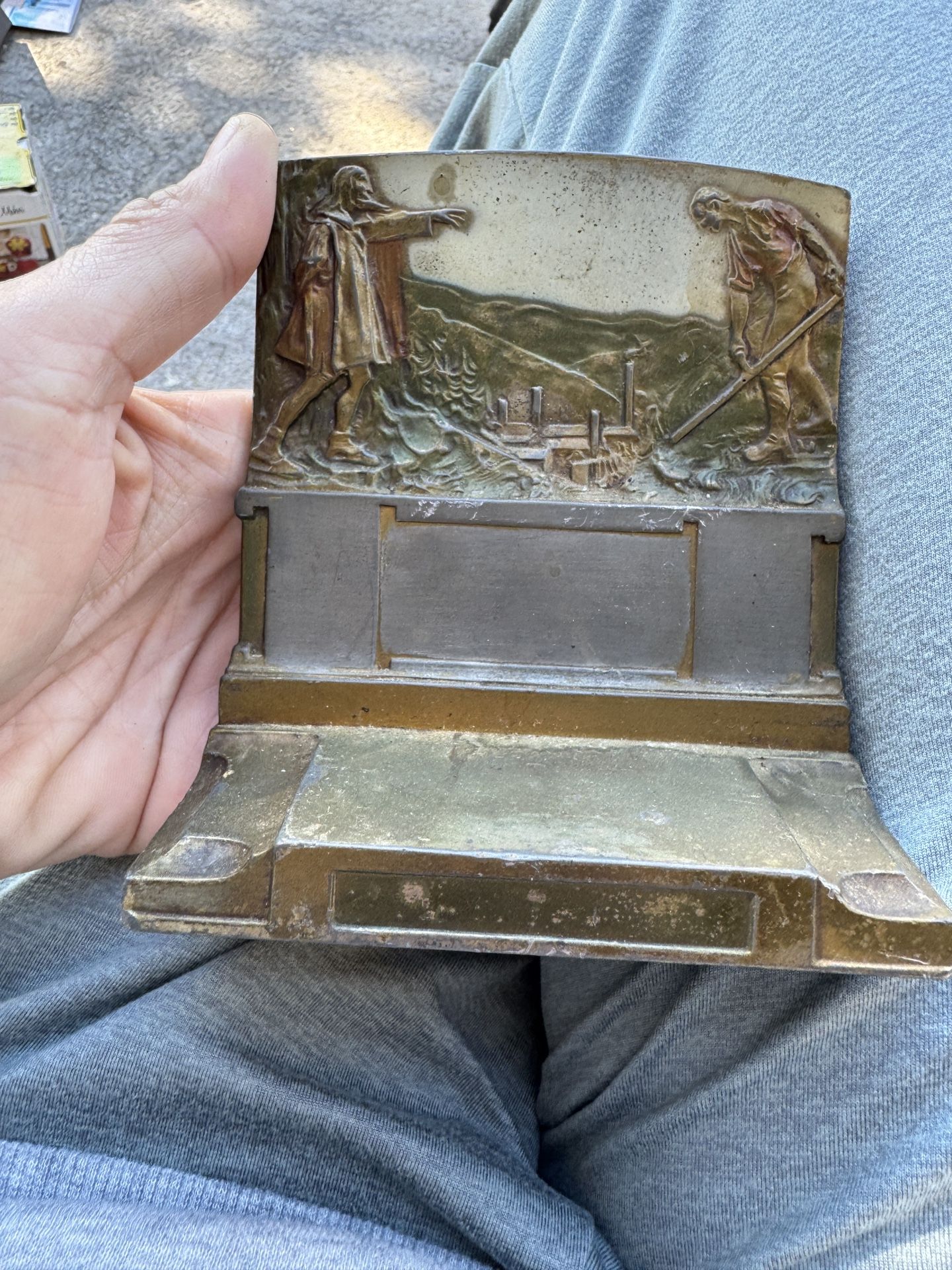 Single The Pioneers Pompeian Bronze Bookends Circa 1925