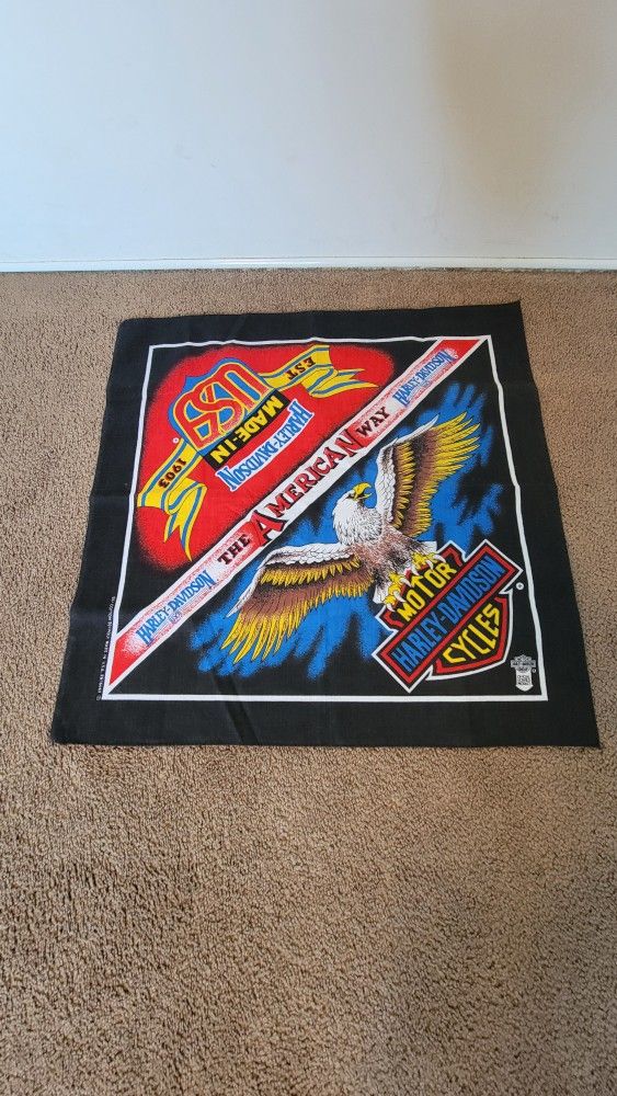 Vintage Harley Davidson Bandana Biker America RN16463 80s Eagle Black Motorcycle