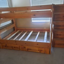 Pine Bunk Beds , twin top and full bottom. With stairs