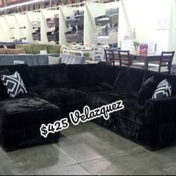 ✅️✅️ 4pc  Black  corduroy fabric upholstered sectional sofa with ottoman ✅️✅️