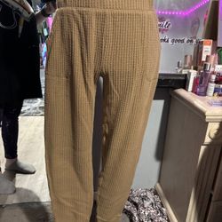 Tan Ribbed Jogger Pants
