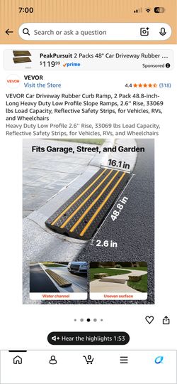 Rubber Curb Ramp, 2 Pack 48.8-inch-