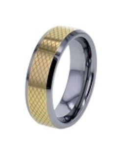 Size 11 Cross Hatch 14k Yellow Gold over Beveled Tungsten Carbide Comfort Fit Wedding Ring