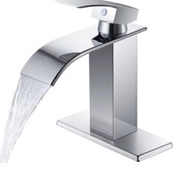 Qomolangma Waterfall Bathroom Faucet Chrome Single Handle Bathroom Sink Faucet for 1 or 3 Holes Rv Lavatory Vanity Faucet with Deck Plate and Hose