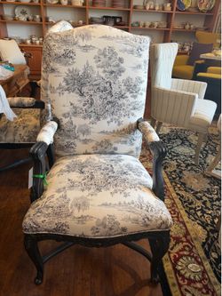 (2) French Style Toile Upholstered Berger Armchairs