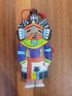 Vtg 1989 Hand Painted Hopi Kachina Ornament Taos Folk Art