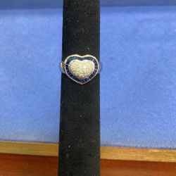 18k White Gold 0.27ctw Diamond & Sapphire Heart Ring Size 9