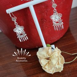 Sterling Silver 925 Earrings Flower Design filigere style