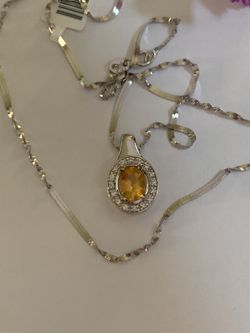 November Birthstone Citrine pendant Sterling silver and chain together
