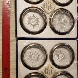 Vintage Leonard Crystal and Silver Plate Coaster Ashtray Set of 8 Free Shipping