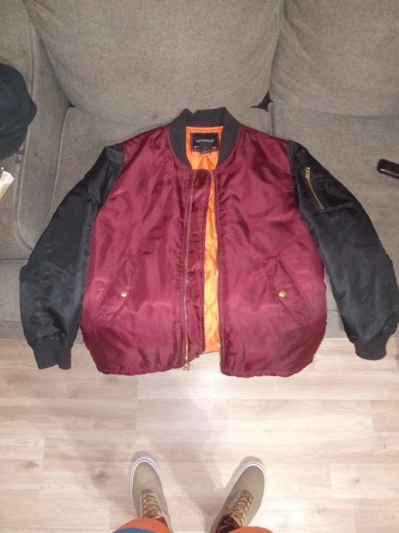 Victorious RN108495 Original Burgundy & Emergency Orange Bomber Jacket
