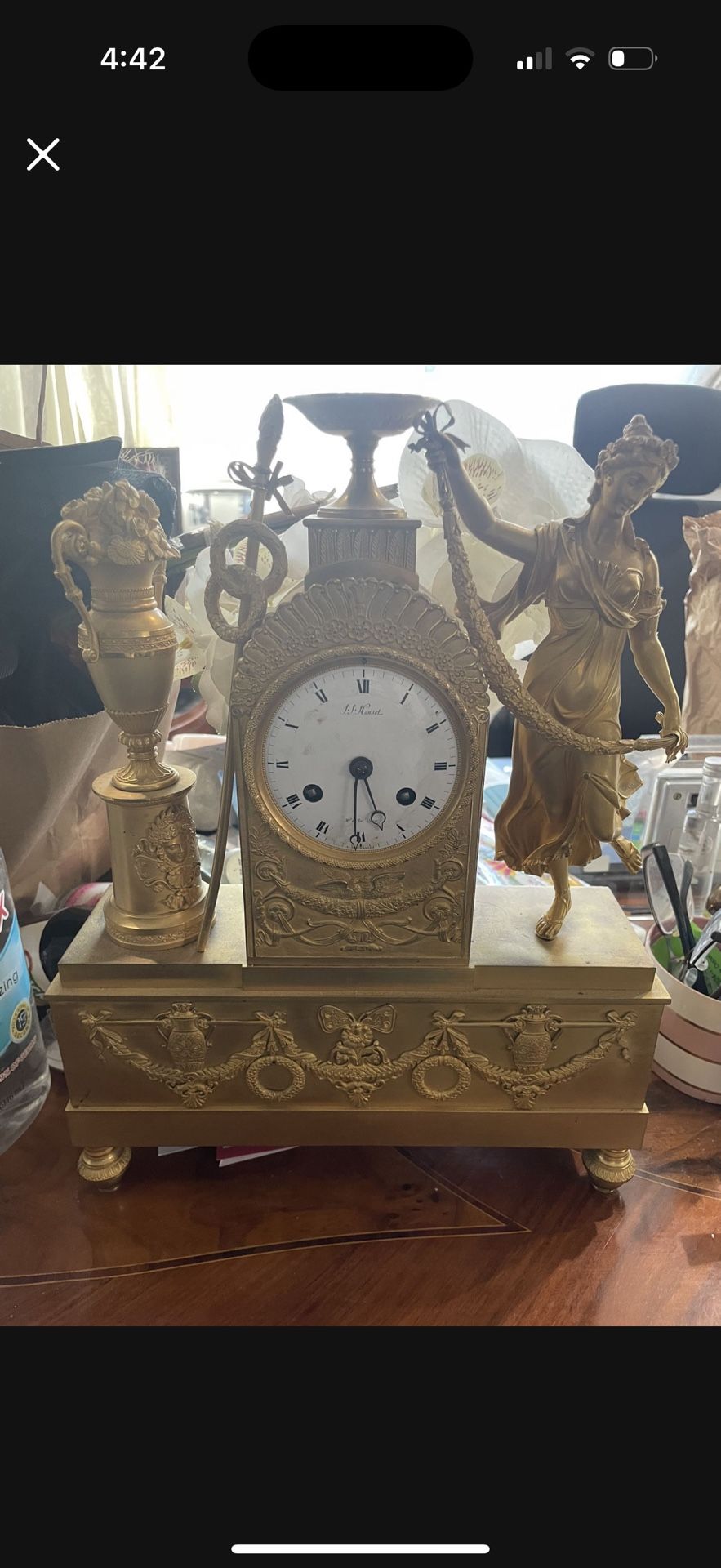 Antique Working Gold Clock With Key