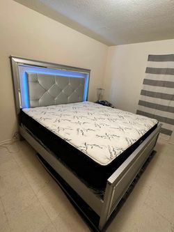 King  Bed Frame with LED Headboard with mattress
