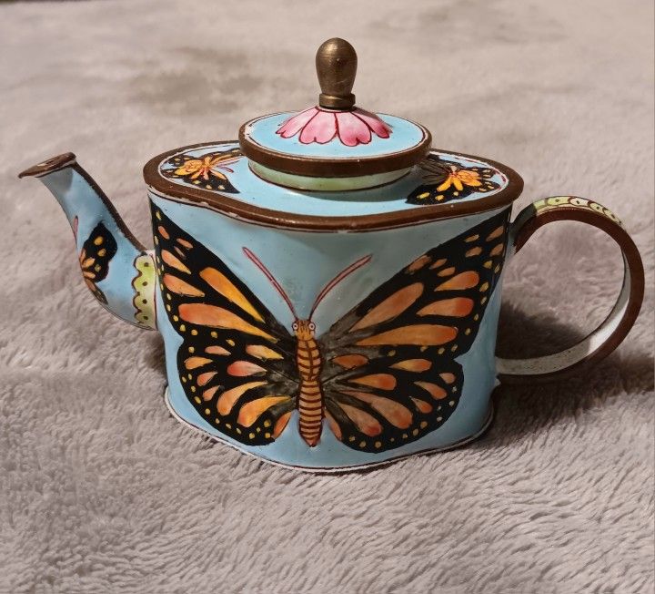 Handpainted Butterfly Teapot Pill Box