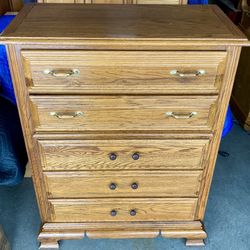 Solid Wood Charter Oak 5 Drawer Highboy Dresser Chest