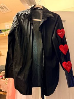 Love Moschino Black Button-Down Shirt with Heart Patches