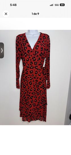 CAbi #5771 Red Siren Wrap Dress Long Sleeve Leopard Print Women Size Large , Perfect Conditions Used Once