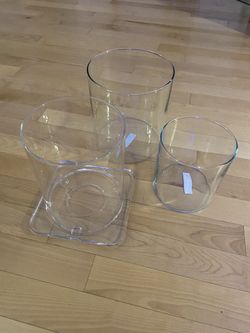 IKEA CYLINDER BOWL 2pcs + HURRICANE VOTIVE CANDLE DISH SET