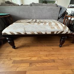 44”x30” Large Vintage Spanish Style Zebra Print Cowhide Ottoman