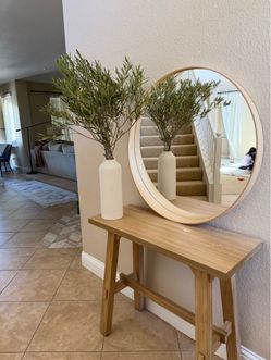Large Round Natural Wood Frame Mirror