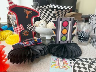 Race car birthday decor and supplies