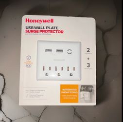 Honeywell Surge Protector 800J, 3 Outlets, 2 USB Ports, Phone Stand, White