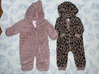 6/9m Pink faux fur & cheetah fleece carters snow suits for baby girls