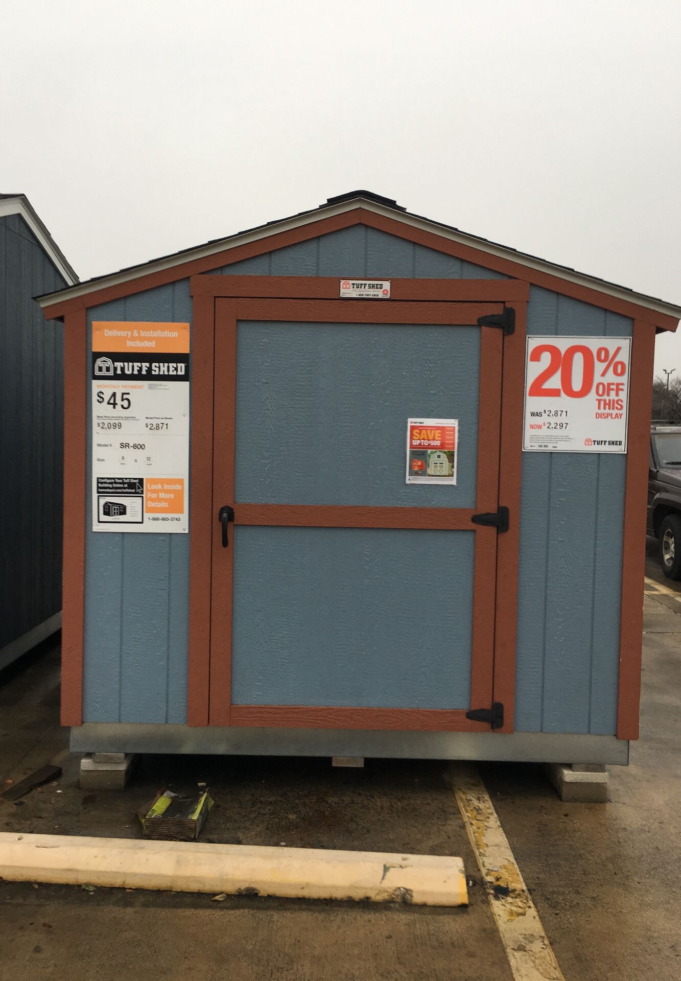 TUFF Shed SR 600 8x12 sold as is with FREE delivery within 30 miles of the Lot on SW Military Dr and Zarzamora