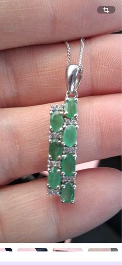 Emerald  With Dimands Necklace Sterling Silver