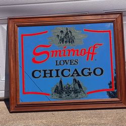 Rare Vintage SMIRNOFF LOVES CHICAGO foil mirror 