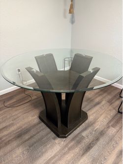 Round Counter Height Wood Dining Table w/ Glass Top