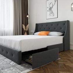 Queen Upholstered Bed Frame with Storage (SHA CERLIN)