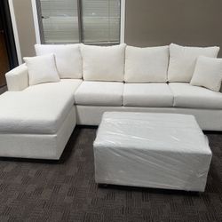 Cream White Sectional And Ottoman