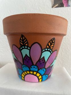 Hand-Painted Floral Mandala 6 inchTerracotta Flower Pot