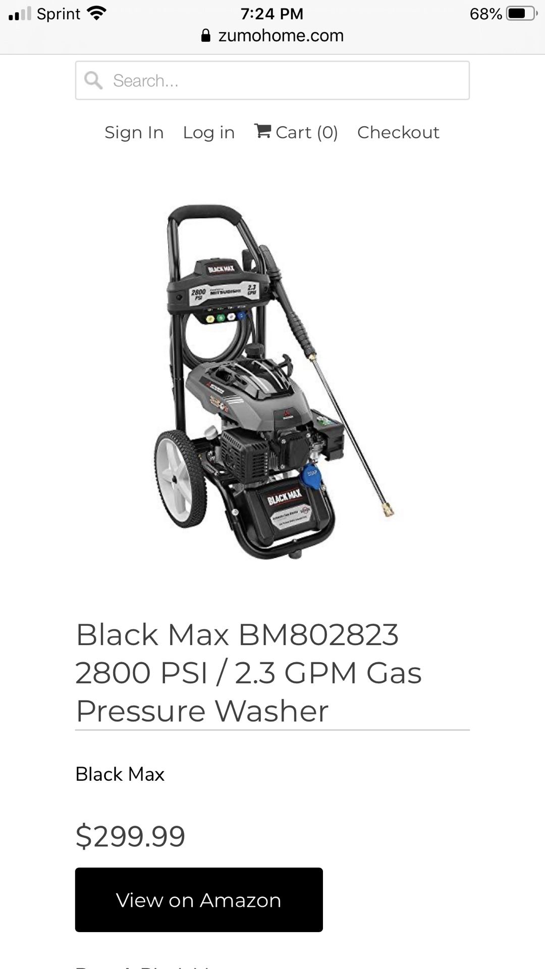 Black Max 2800 PSI Mitsubishi Gasoline Engine 2.3 GPM Pressure Washer