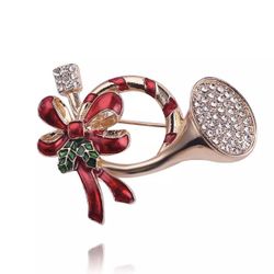GOLD CRYSTAL Christmas HORN 🎁 BROOCH PIN GIFT