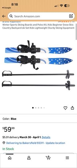 Blue Kids Beginner Ski Set With Poles