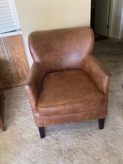 Brown Faux Leather Accent Chair with Nailhead Trim