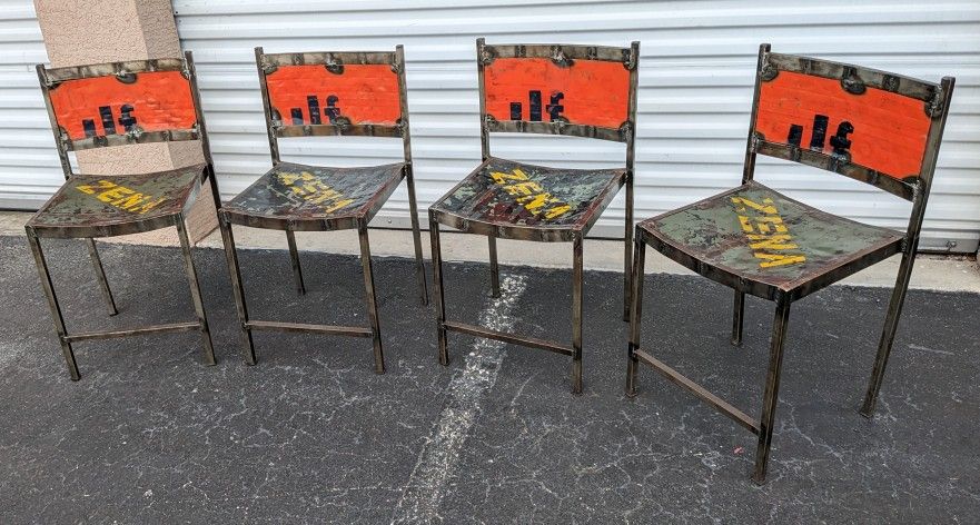 4 Industrial Zena Recycled Oil Drum Metal & Iron Chairs 