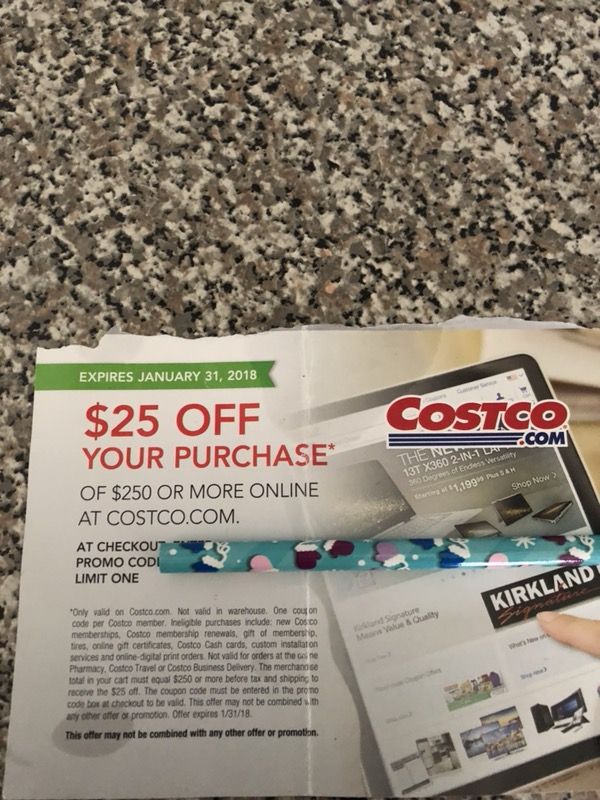 Costco coupon 25$ off when purchasing 250$ or more