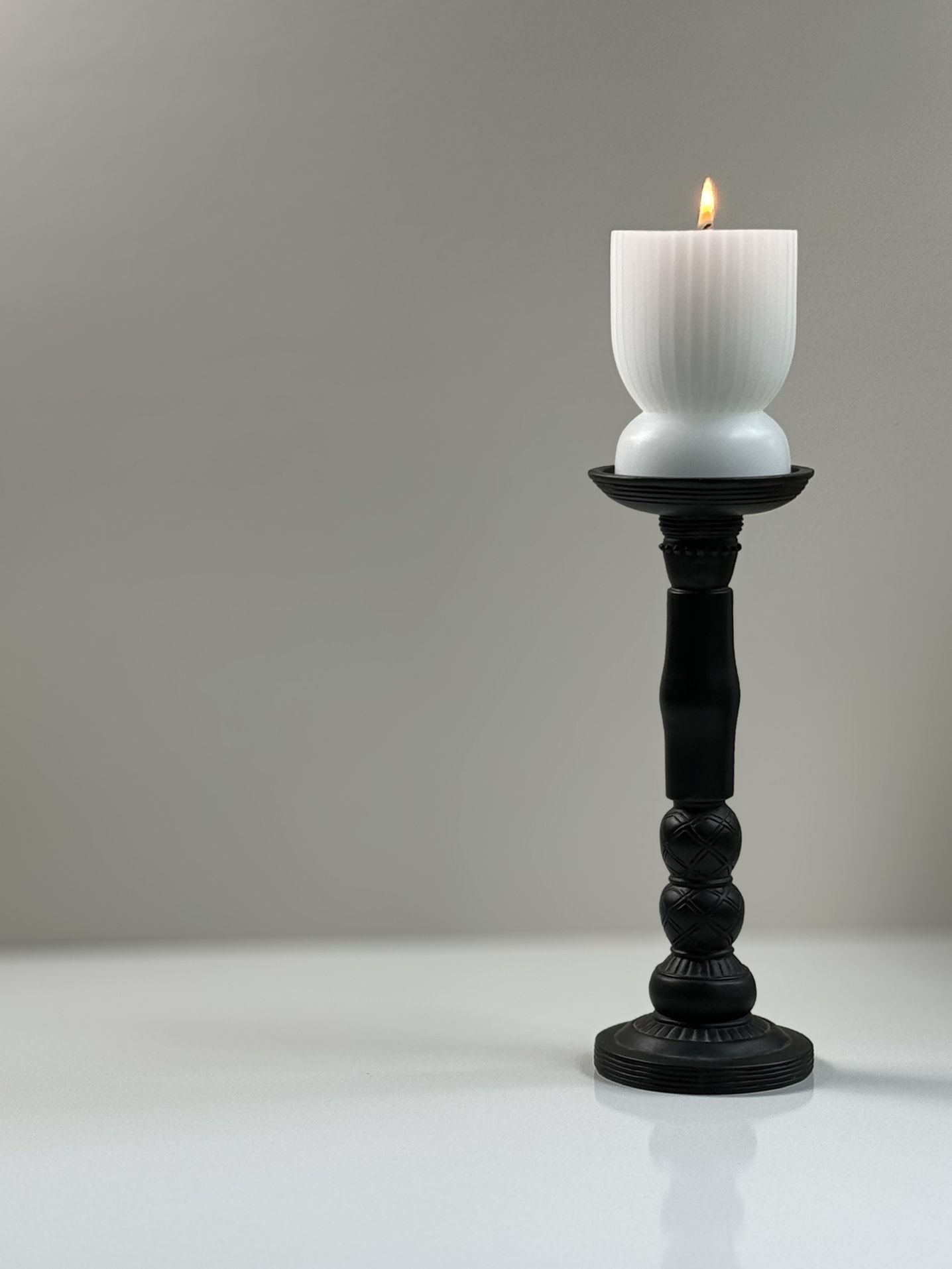 Vintage Heavy Resin Black Pillar Candle Holder 10”