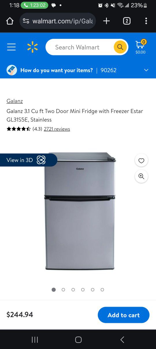 Galanz 3.1 Cu ft Two Door Mini Fridge with Freezer Estar GL31S5E, Stainless