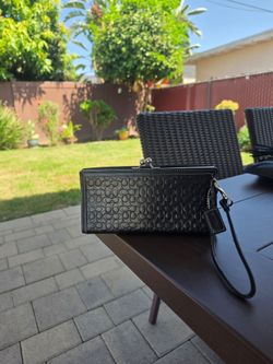 Coach Black Signature Embossed Leather Wristlet Clutch