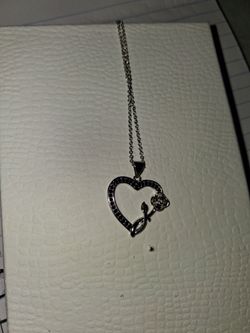 Silver Heart and Rose Pendant Necklace