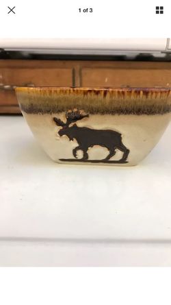 Woodland Home Studio Bowl 5 1/2" Moose Lodge Cabin brown tan