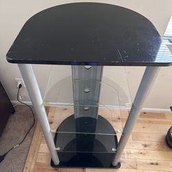 Metal glass and wood media stand with tempered glass shelves