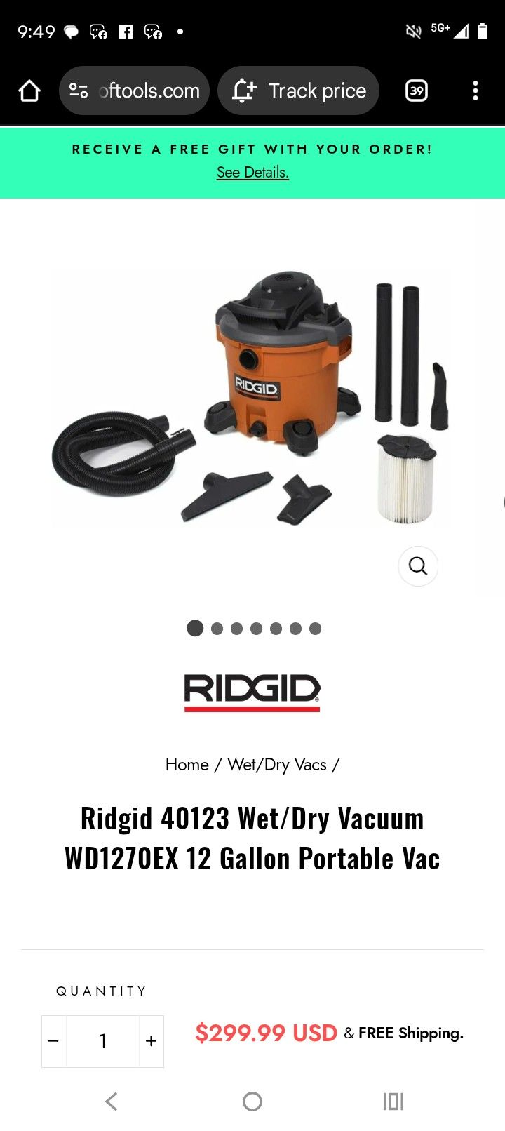 Ridgid 40123 Wet/Dry Vacuum WD1270EX 12 Gallon Portable Vac
Regular price